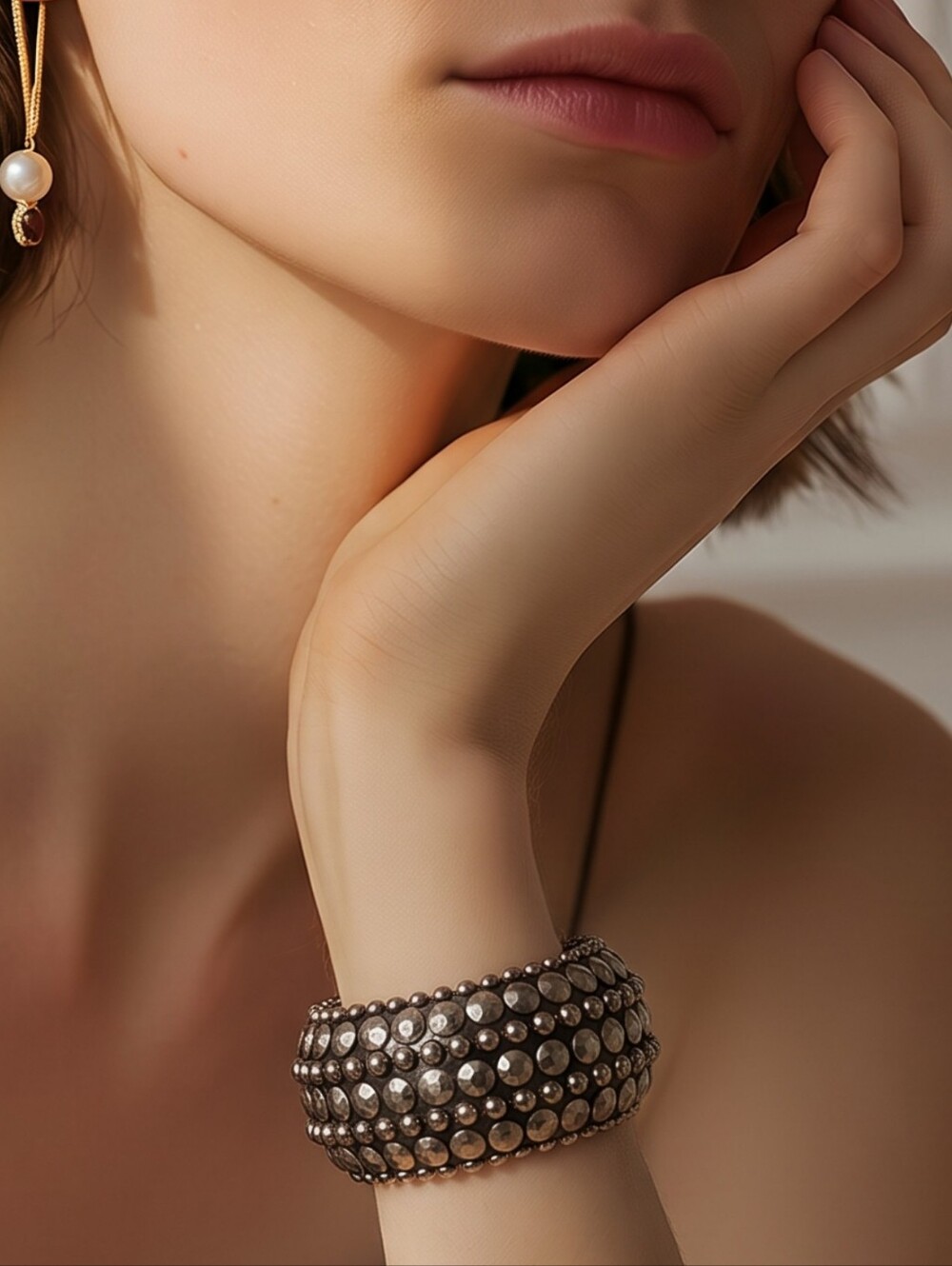 Boho studded wood bangle